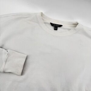 Lauren Ralph Lauren Women White Crew Neck Sweatshirt Quilted Logo Medium